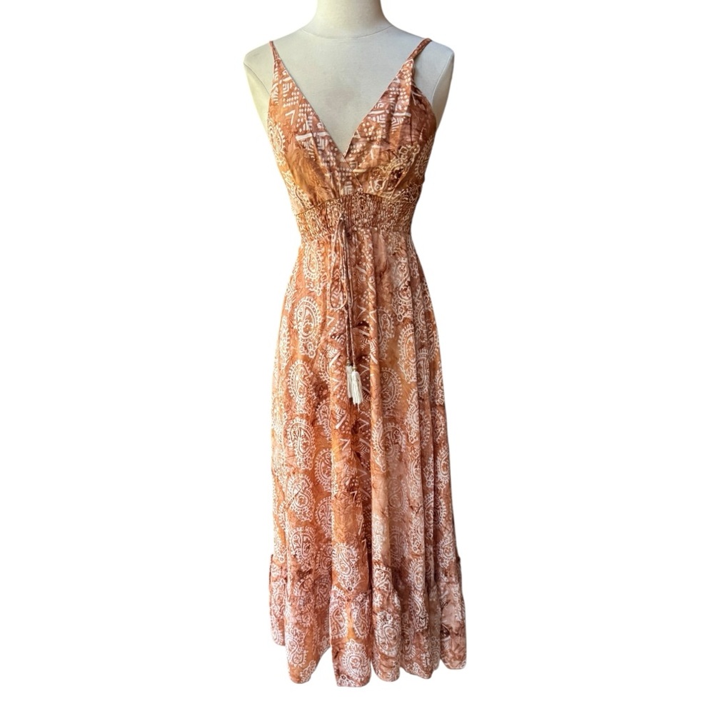Mandala‎ by Mallorca, Made in India, Marron 100% Silk 2594 Andrea Midi Dress